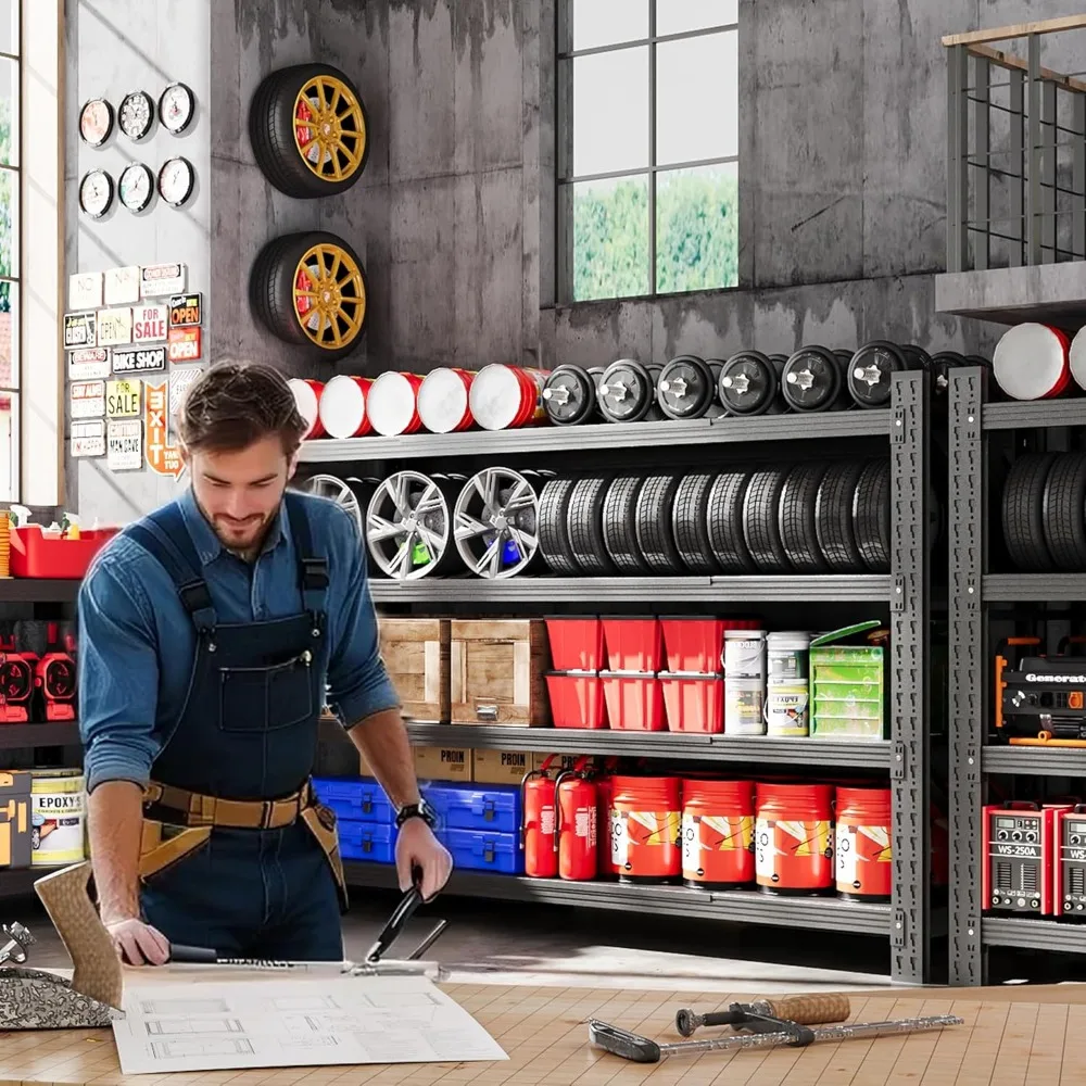 Heavy Duty 71” W Metal Storage Shelves 5000LBS Capacity 4-Tier Garage Shelving Units Steel Industrial Storage Rack Shelf