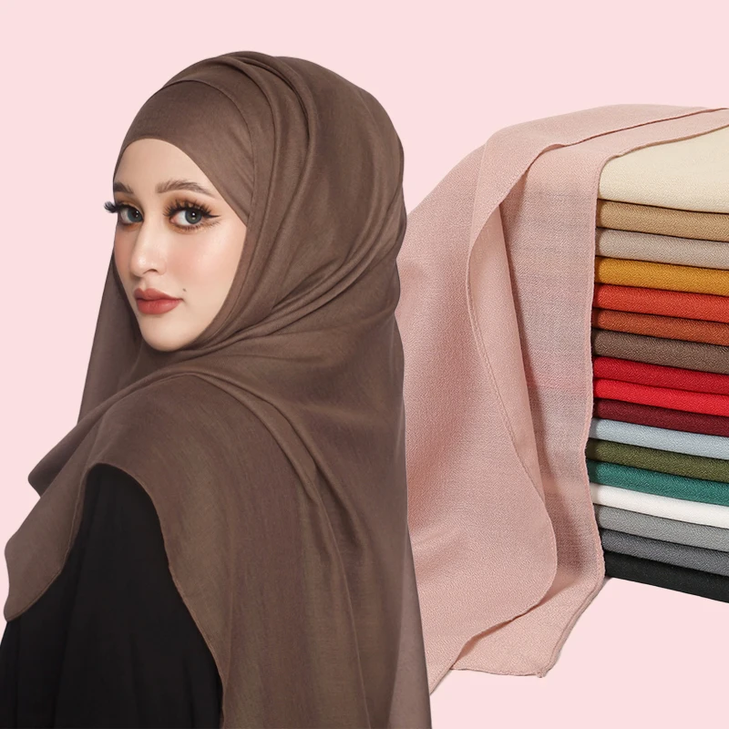 Wholesale Premium Quantity Heavy Cotton Hijab Women Long Shawl Solid Color Voile Hijab Scarf Musulman Headband Islamic Turban