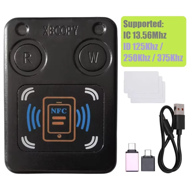 BNVN-NFC RFID Smart Chip Card Reader Copier +3XCUID Card IC 13.56Mhz ID 125Khz 250Khz 375Khz RFID Token Clone Duplicator