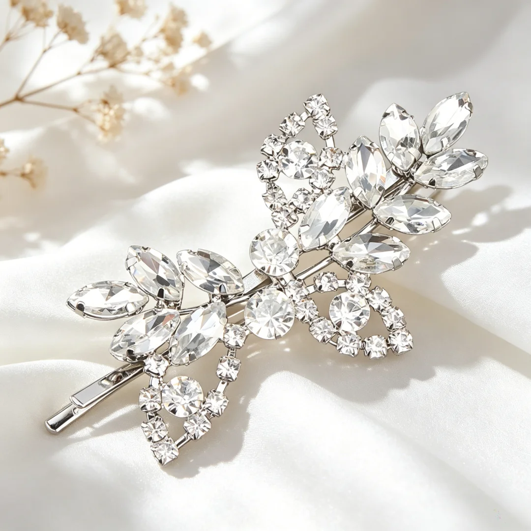 1pc Bride Wedding Side Hair Clip Women Daily Use One-Side Snap Clip Crystal Bridal Hair Accessories Party Engagement Hairpin image 5