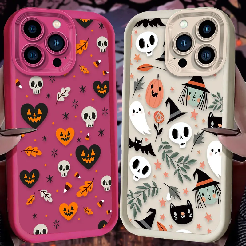 Cartoon Love Heart Ghost Case For iPhone 16 15 14 13 12 11 Pro Max X XS X S Max XR SE 2020 7 8 Plus iphone16 Silicone Back Cover