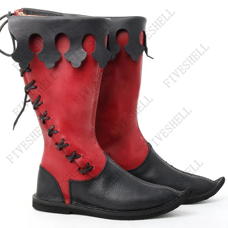 2023 Middeleeuwse Pu Lederen Renaissance Enkellaarsjes Gothic Officer Mannen Schoenen Viking Piraat Laarzen Halloween Cosplay Schoenen