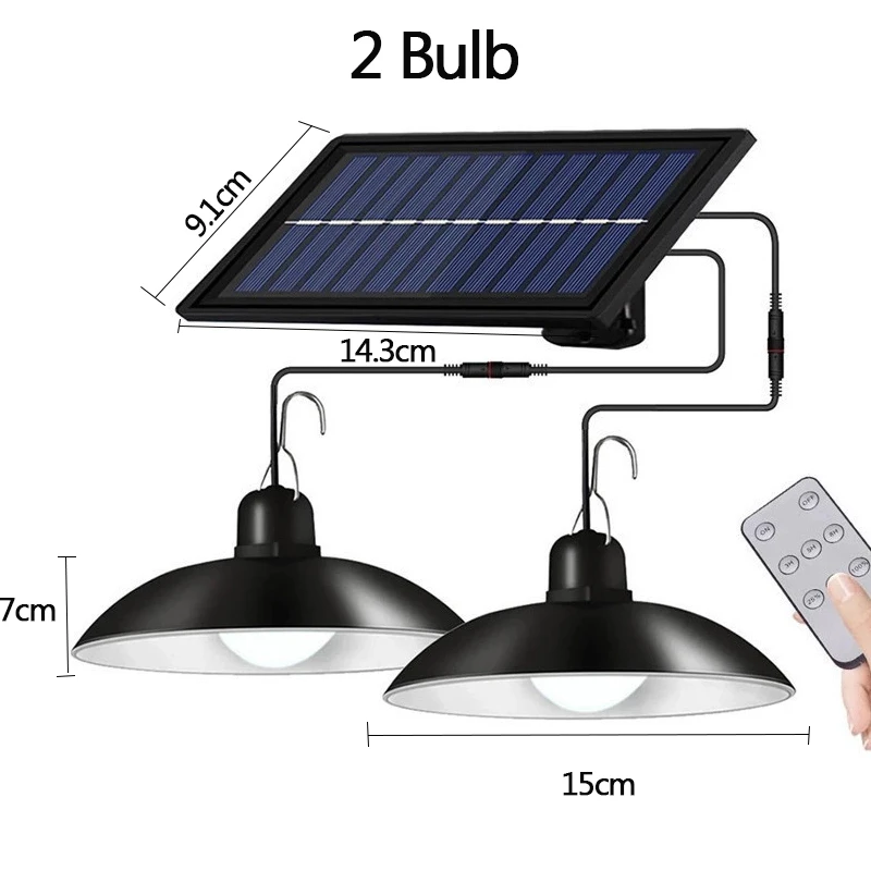 

Solar Pendant Light Outdoor Waterproof LED Lamp Double-head Chandelier Decorations with Remote Control for Indoor Shed Barn Room