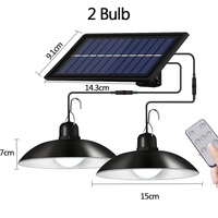 Solar Pendant Light Outdoor Waterproof LED Lamp Double-head Chandelier Decorations with Remote Control for Indoor Shed Barn Room