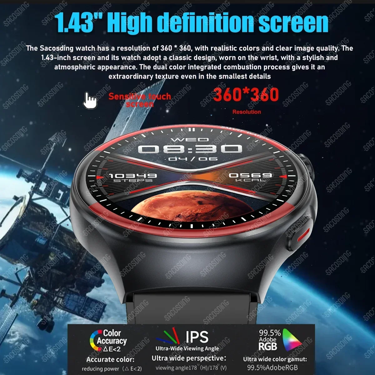 Smart Watch Men Super Retina Screen Bluetooth Call Health Monitor Temperature Smartwatch 530mAh Big Battery NFC SOS For XIAOMI