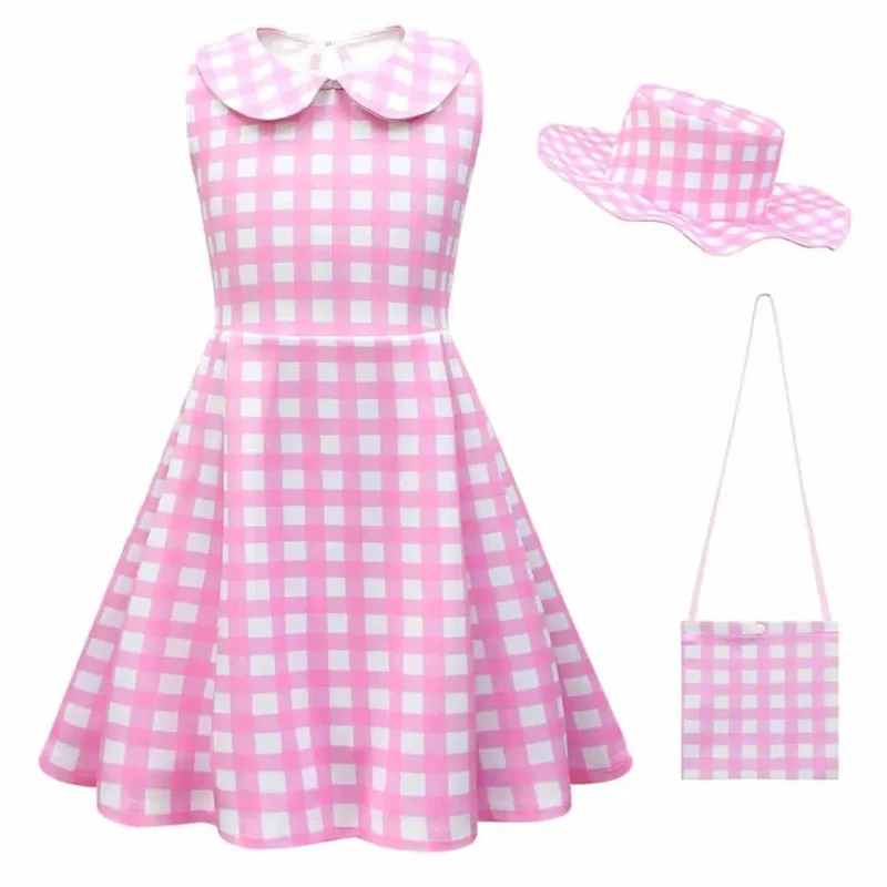 2023 Movie Barbi Kids Cosplay Pink Dresses for Girls Princess Birthday Party Margot Robbie Costume Halloween Clothes Vestido