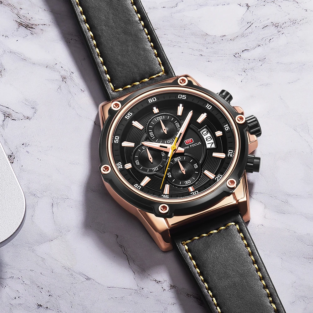 

MINI FOCUS Luxury Men Wristwatch Quartz Waterproof Luminous Chronograph Leather Man Watch Sports Men's Watches Male Reloj