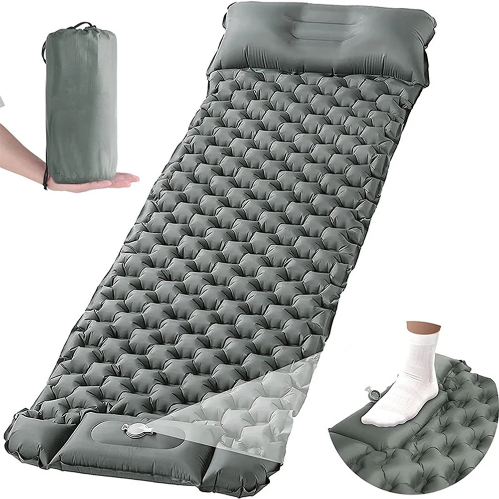 Camping Trips Gray Self-Inflating Lightweight Built-in Foot Pump Button Connection Feature Compact Storage Bag