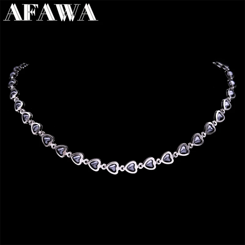 Gothic Connecting Heart ABS Neck Chain Necklace for Women Egirl Stainless Steel Link Chains Bracelet Anklet Y2K Collar Jewelry