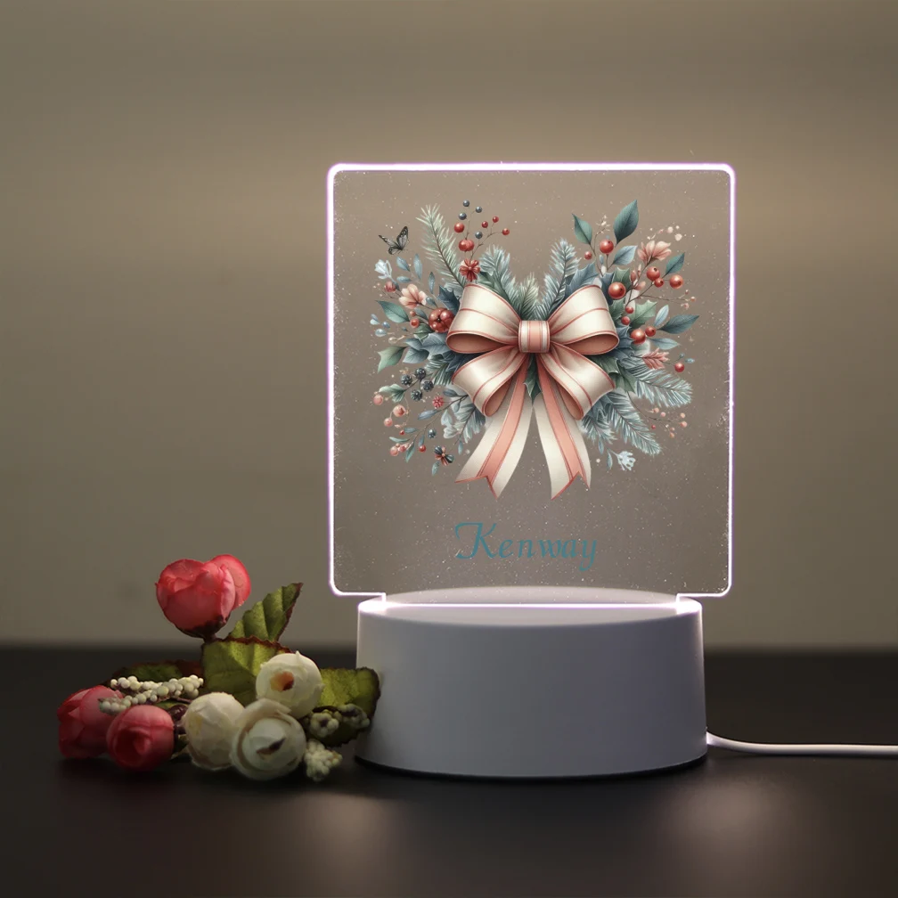 Imagem -05 - Bonito Presentes de Natal com Buquê Impressão uv Nome Personalizado 3d Visual Luz da Noite Led Candeeiro Mesa Decoração do Quarto das Crianças pc