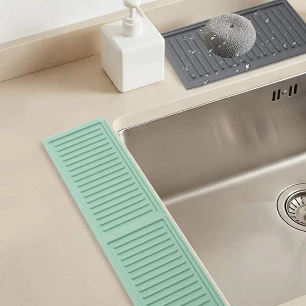 2 Piece Silicone Counter Top Drying Mat Non-Slip Strip Groove Insulated Mat Heat-resistant Splicing Dish Draining Mat Pot