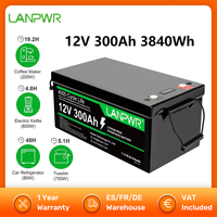 LANPWR 12V 300Ah LiFePO4 Lithium Battery Pack Backup Power 3840Wh Energy 4000+ Deep Cycles, Built-in 200A BMS 100% DOD