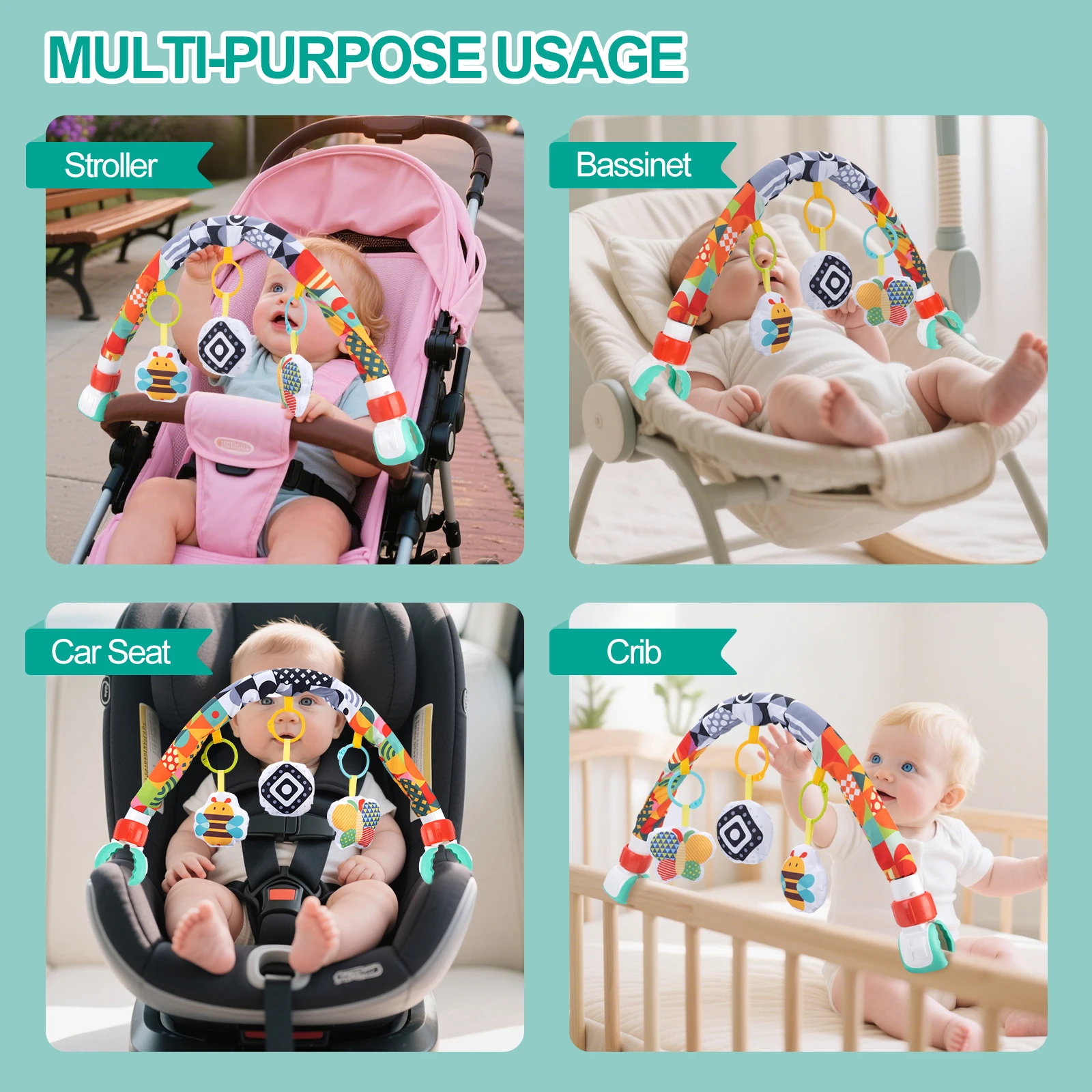 Kinderwagen Bogen Spielzeug Türsteher Spielzeug Kinderwagen Aktivität Bogen Spielzeug Feinmotorik Spielzeug sensorische Entwicklung Baby Auto s – Detail 16