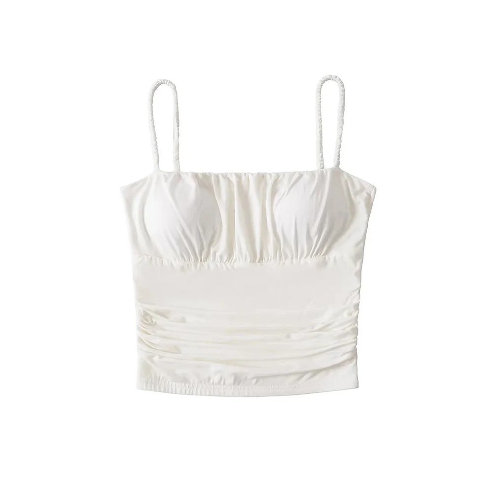 セクシーでスパイシーなプリーツストラップベスト レディース 夏新作 スリムフィット インナー/アウター トップス 胸パッド付き プリーツ入り 女性用トップス
