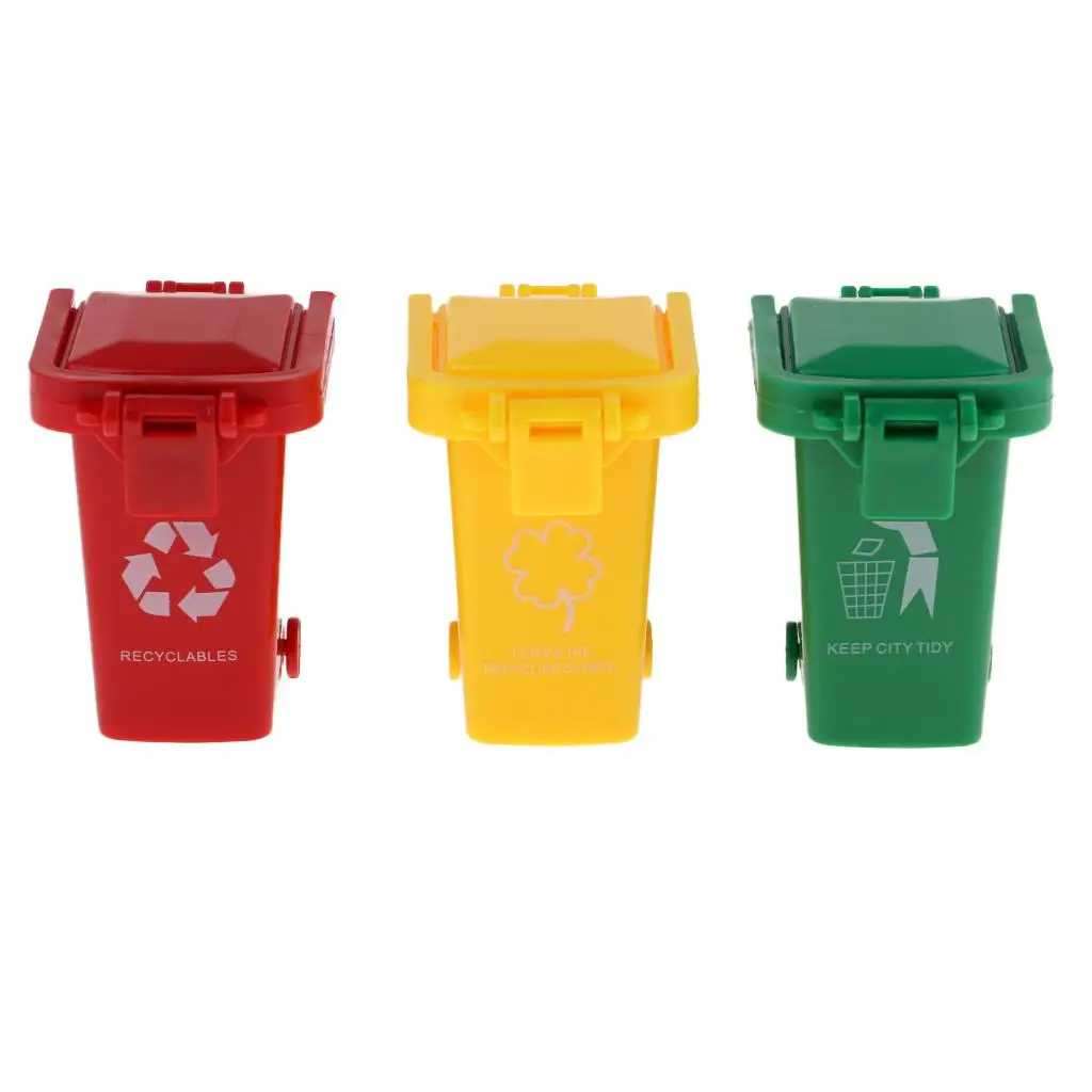 3 Pieces Trash Can Rubbish Bin Model Mini Children Toys Gift