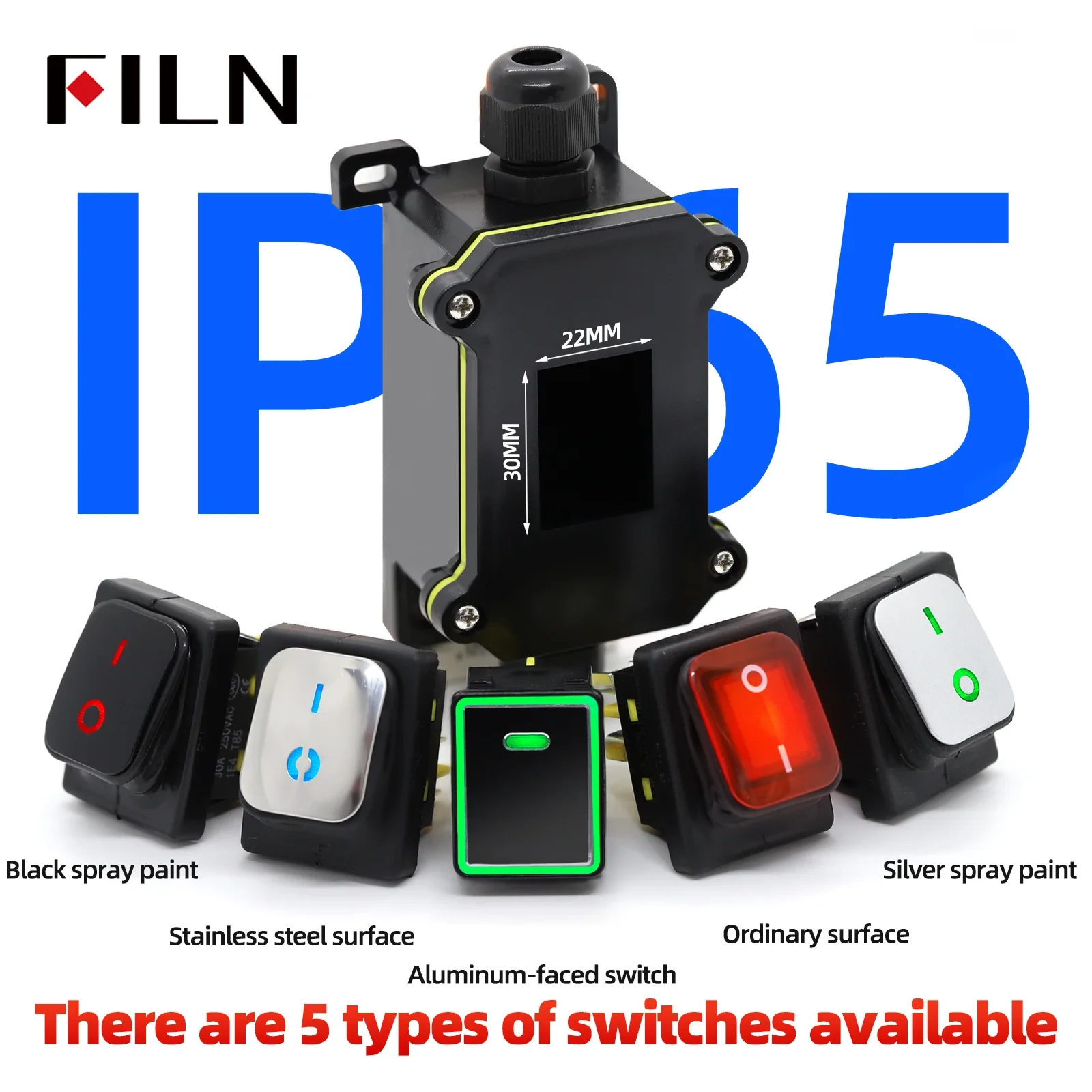 30A High Current Connetor Outdoor  Inline Power Cord 110V-220V 12V-24V Marine Rocker Switch On Off Waterproof IP67 Junction Box