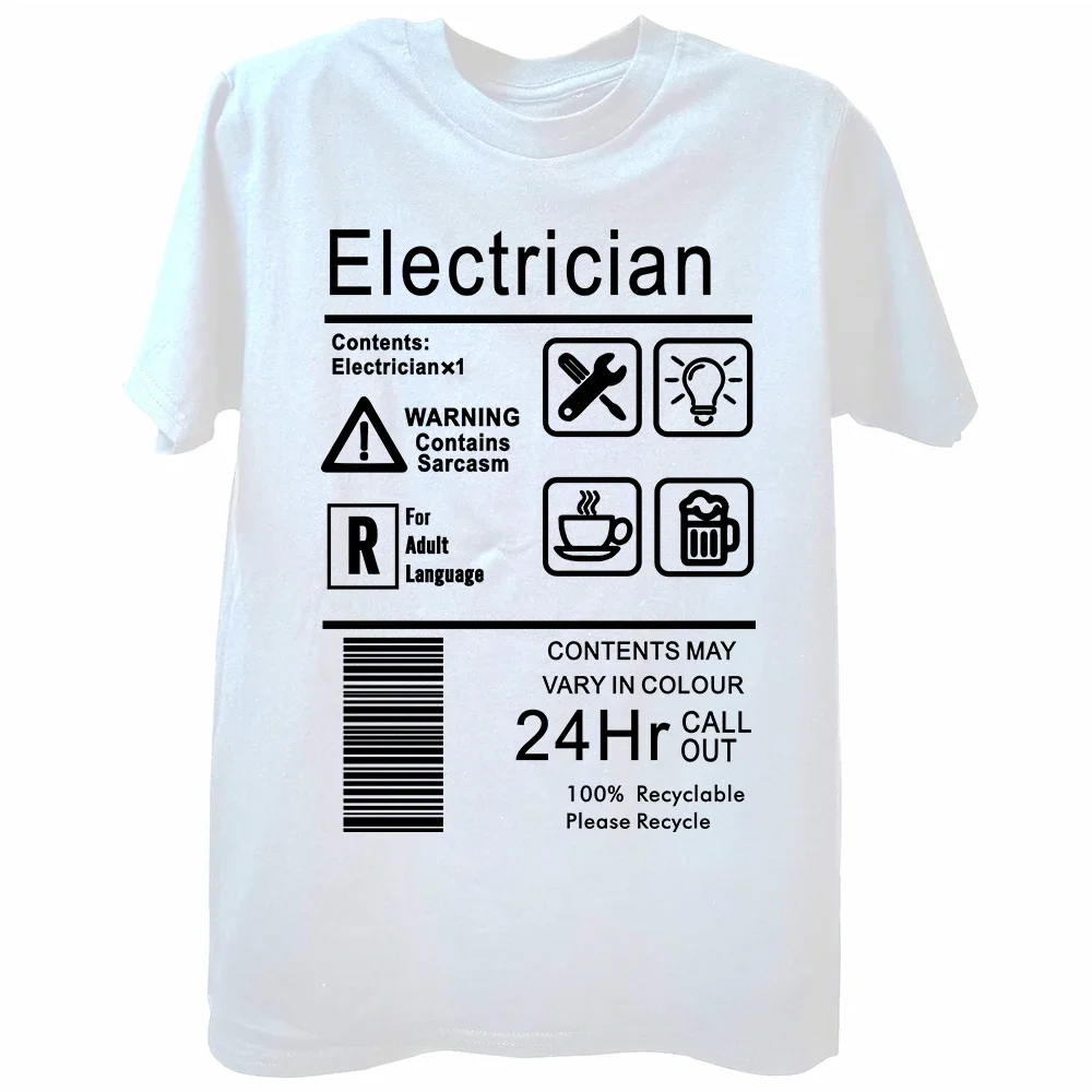 Funny Electrician Package Care Instructions Mens T-Shirts Top Electrical Engineer Summer Men O-Neck Tees Shirt 3D Print Tee