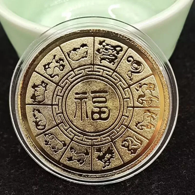 Dragon Year 2024 Collectible Coin Colorful Plated Gold Coin New Year Lucky Coin Chinese Metal Souvenir