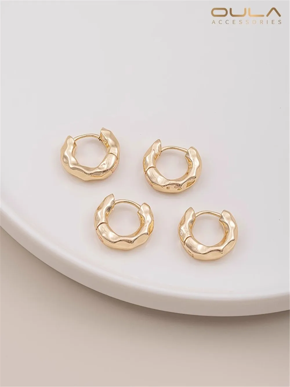 

Stylish Earrings 14K Bag Real Gold Color Bump Irregular Round Ear Buckle Advanced Sense Light Luxury Simple Ear Accessories