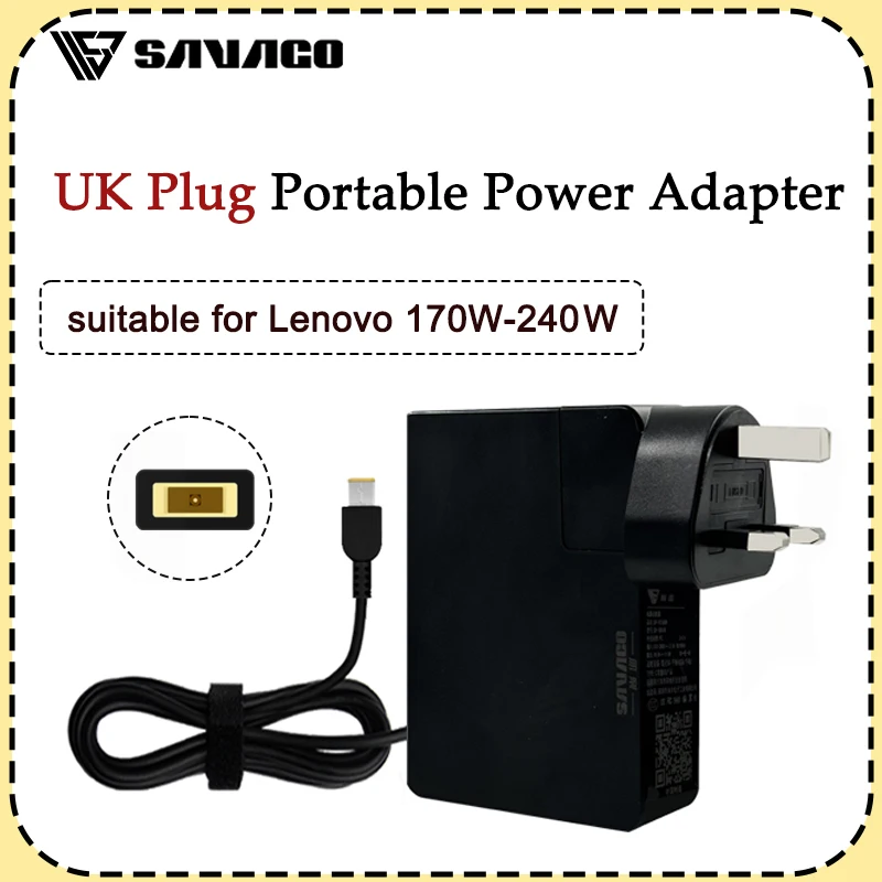 

SAVAGO 230W UK Plug Laptop Power Adapter for Legion Slim 5/5i R/Y7000P ThinkBook16P 170W GaN Charger for Lenovo Y7000 Y9000 P50