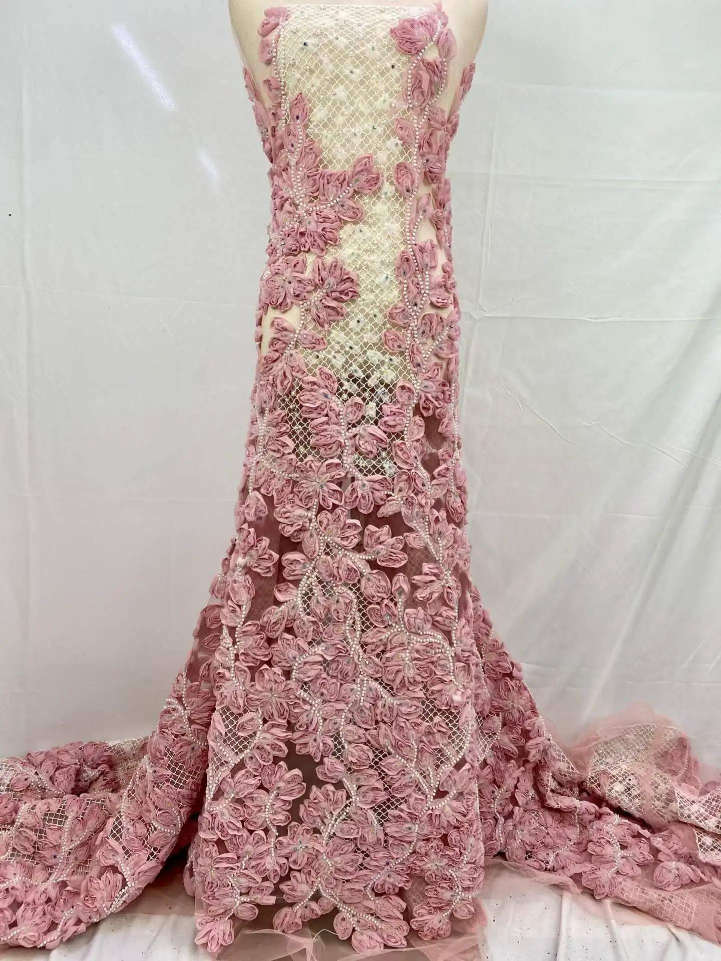 

Элитная ткань ручной работы с бисером, 5 ярдов, 2026, высококачественное африканское нигерийское французское тюлевое кружево с пайетками для свадебных платьев и шитья