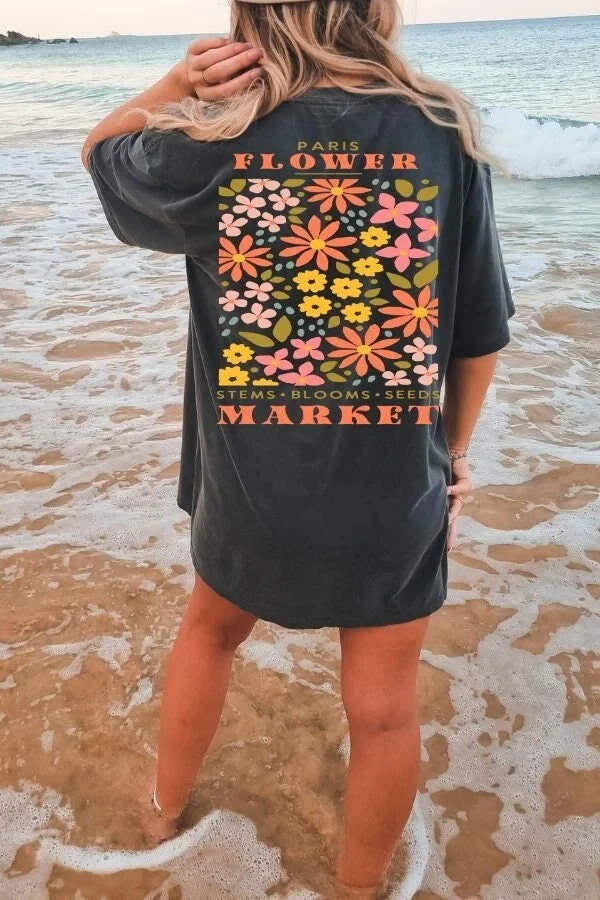 

Plus Size Summer Women's Vintage Pressed Flowers T-Shirt Cotton Breathable Stylish Versatile Street Style Oversized