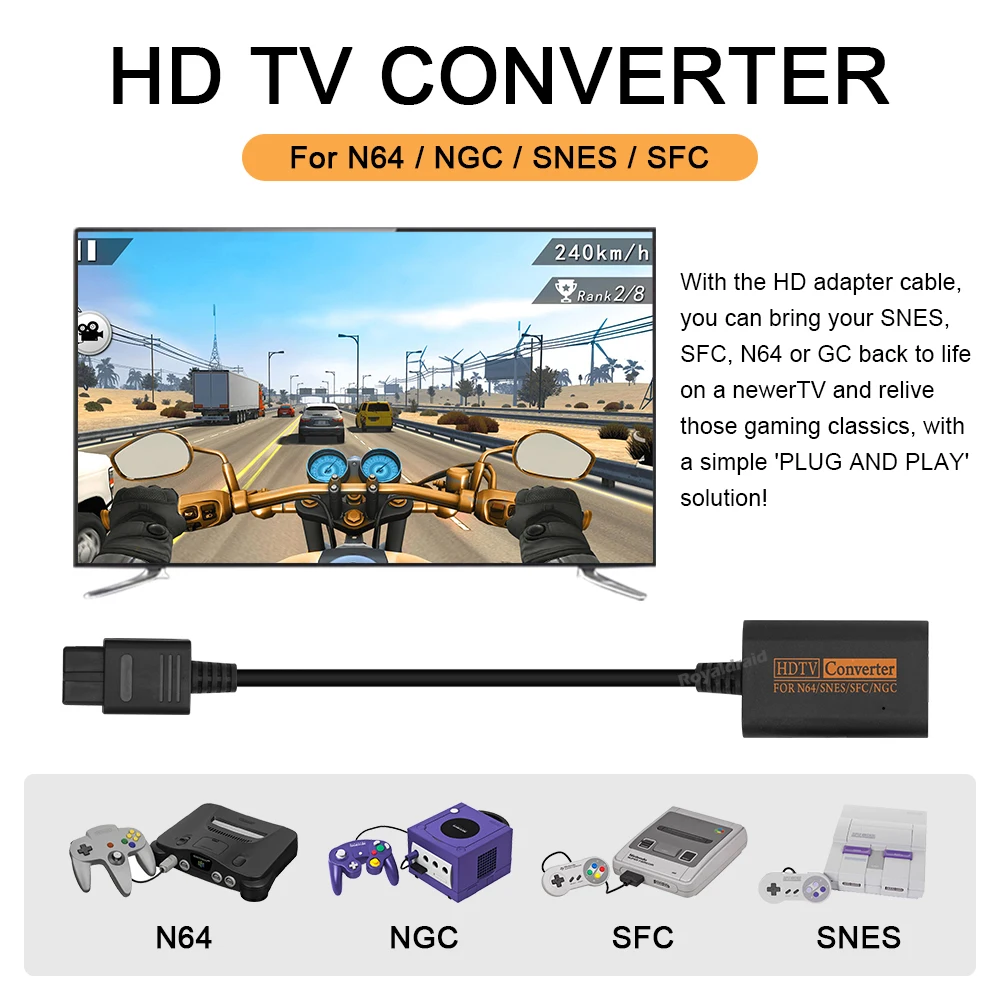 High Quality HDTV Converter For N64/SFC/NGC/SNES Retro Host Video Game Console 720P HDTV Adapter Cord Cable Plug And Play