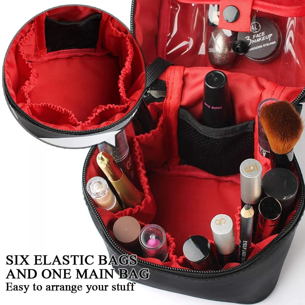 1pcs Portable Makeup Bag for Women, Large Capacity Travel Cosmetic Case with Handle, Multi-compartment Organizer Storage Bag