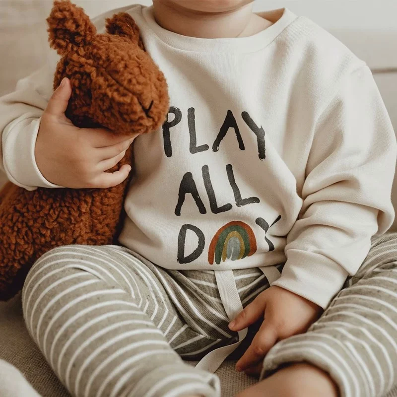 EnkeliBB Baby 6-9M 12M 24M Boy Spring Cotton Sweatshirt Lovely Bear And happy Letters Print Long Sleeve tops