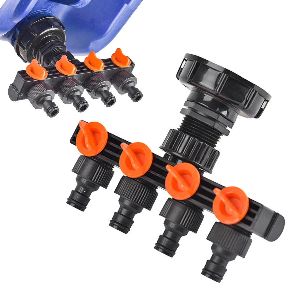 1000-Liter IBC Tank Conversion Kit Featuring Quad-Outlet Valve System with POM Plastic Quick-Connect Fittings for Outdoor Irriga