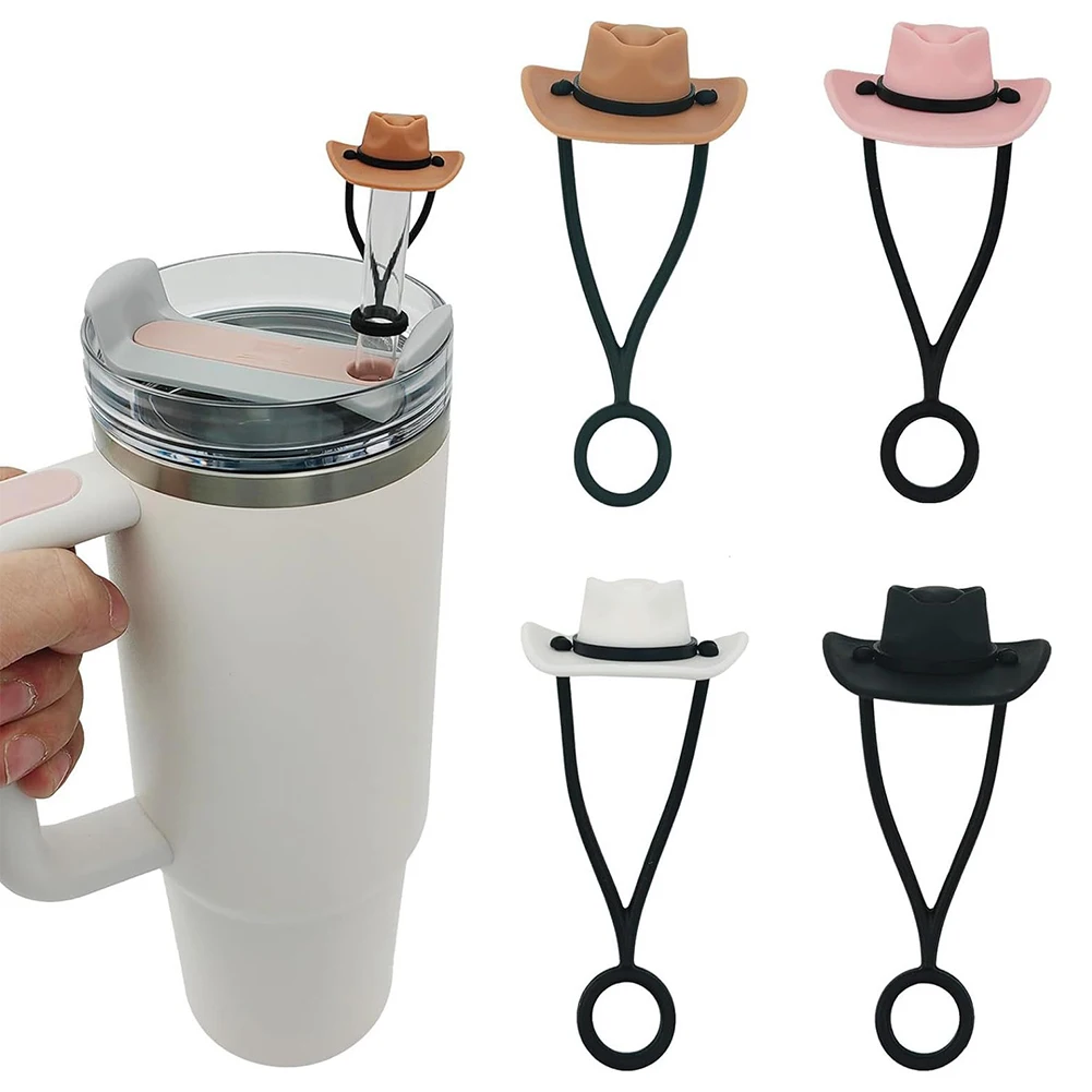 Sombrero de vaquero de silicona para hombre y mujer, cubierta de paja reutilizable, con punta bonita, accesorios para regalo, 4 piezas