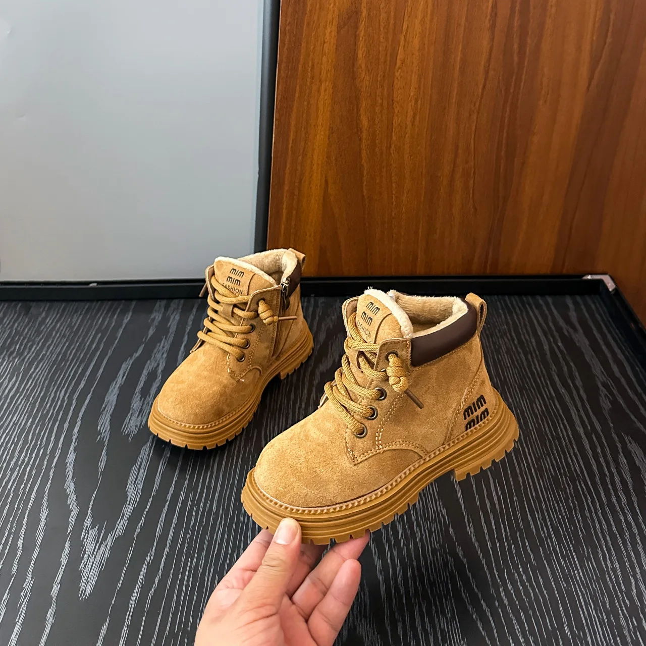 Kids'Boots Solid Color PU Leather Fashion Winter Flat Shoes For Children Anti-slip Designer Brown Khaki Shoes Size 26-37