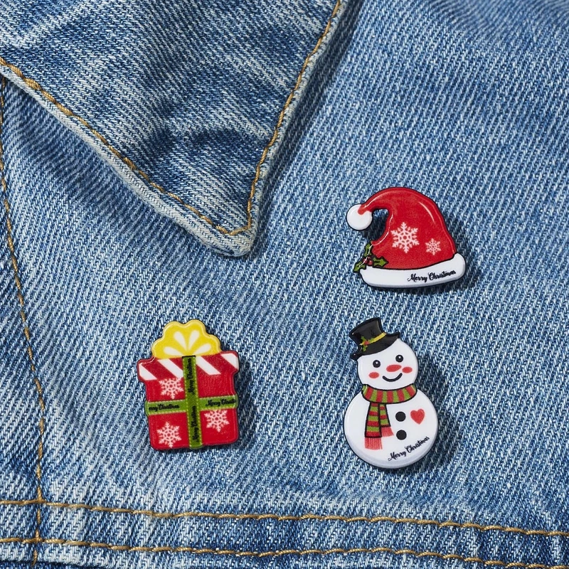 

3PCS 4PCS Sets New Santa Claus Cane Elk Patch Acrylic Christmas Paper Card Brooch Set Jewelry Festival Gifts Wholesale