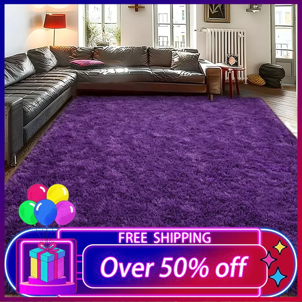 

9x12 Large Area Rugs for Living Room, Ultra Soft Purple Big Shag Rug for Bedroom Nursery, Modern Fluffy Plush Carpet for Kids