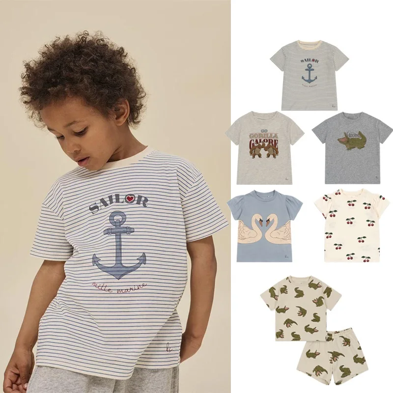 

2024 Children T-shirt Summer Brand Cartoon Kids Girls Boys Cute Print Short Sleeve Tees and Pant Clothest Sets Basic Clothing