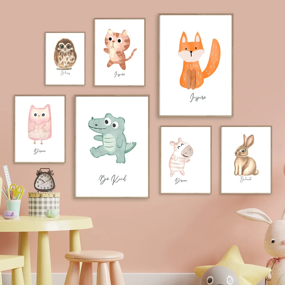 

Cartoon Crocodile Fox Rabbit Owl Chicken Cat Nursery Wall Art Canvas Painting Poster Print Modern Baby Kids Room Home Decoration