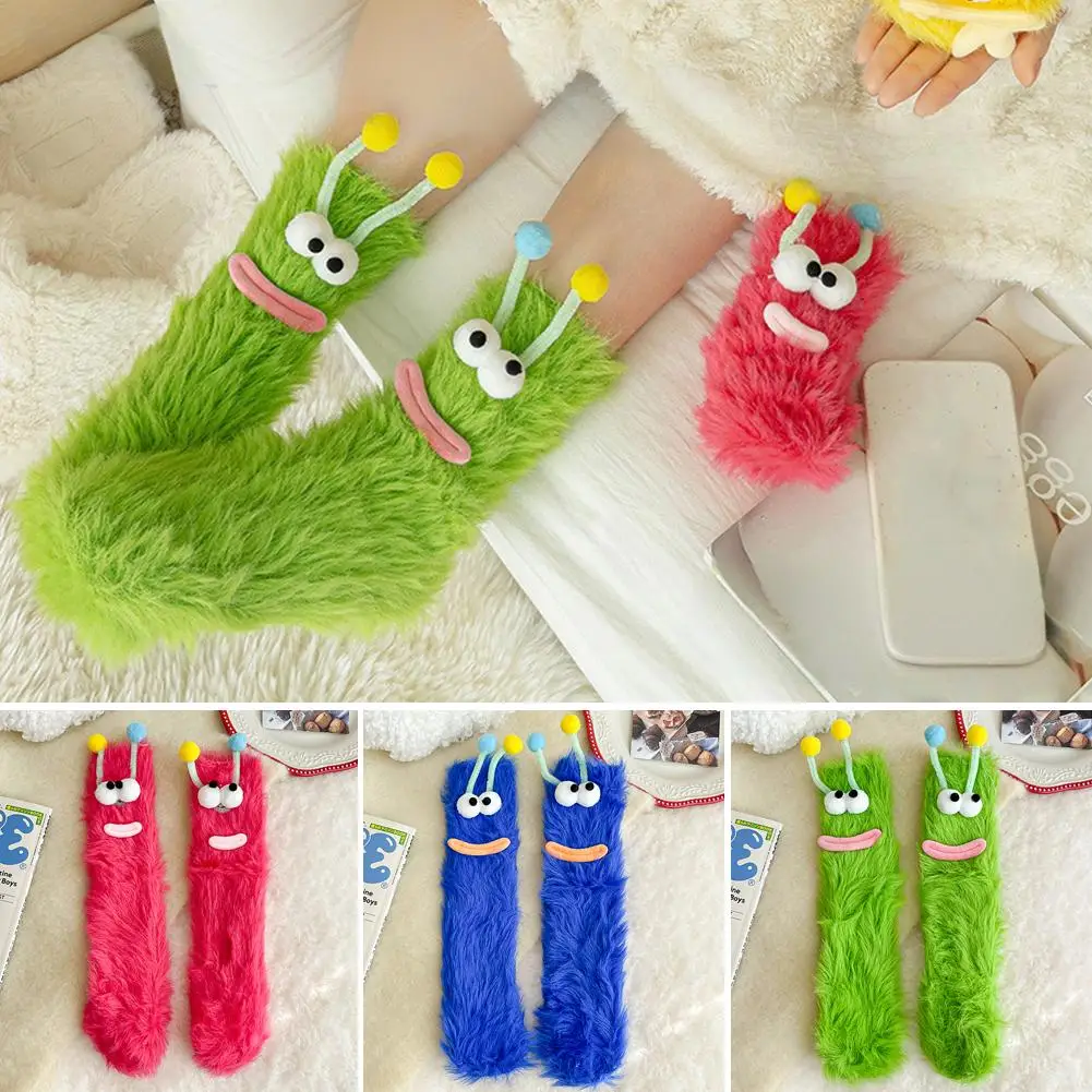 Cute Ugly Big Eye Funny Fleece Floor Socks Coral Velvet Thickened Warm Plush Socks Floor Sleeping Socks Coldproof Fluffy Socks view 6