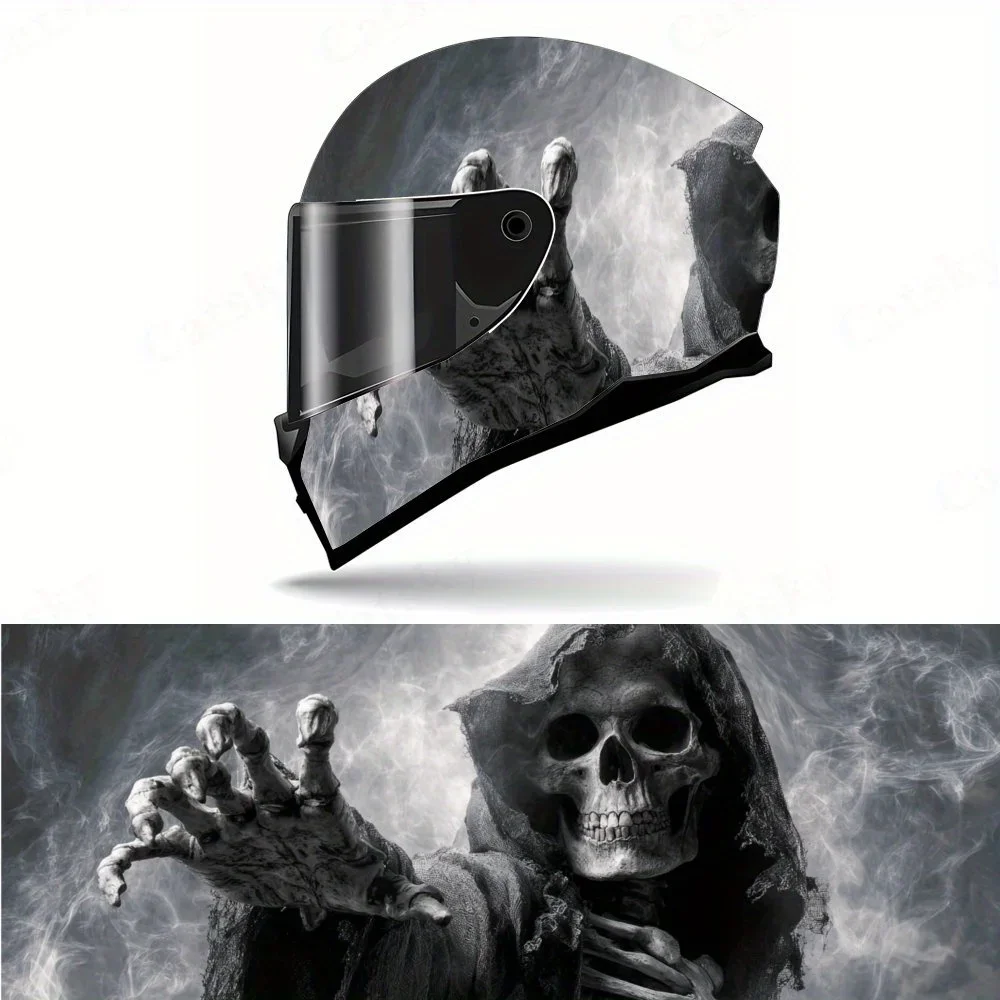 

Dark Smoke Grim Reaper PVC Motorcycle Helmet Vinyl Wrap, Self-Adhesive Waterproof Sticker, Anti-Scratch Decorative Film for Full