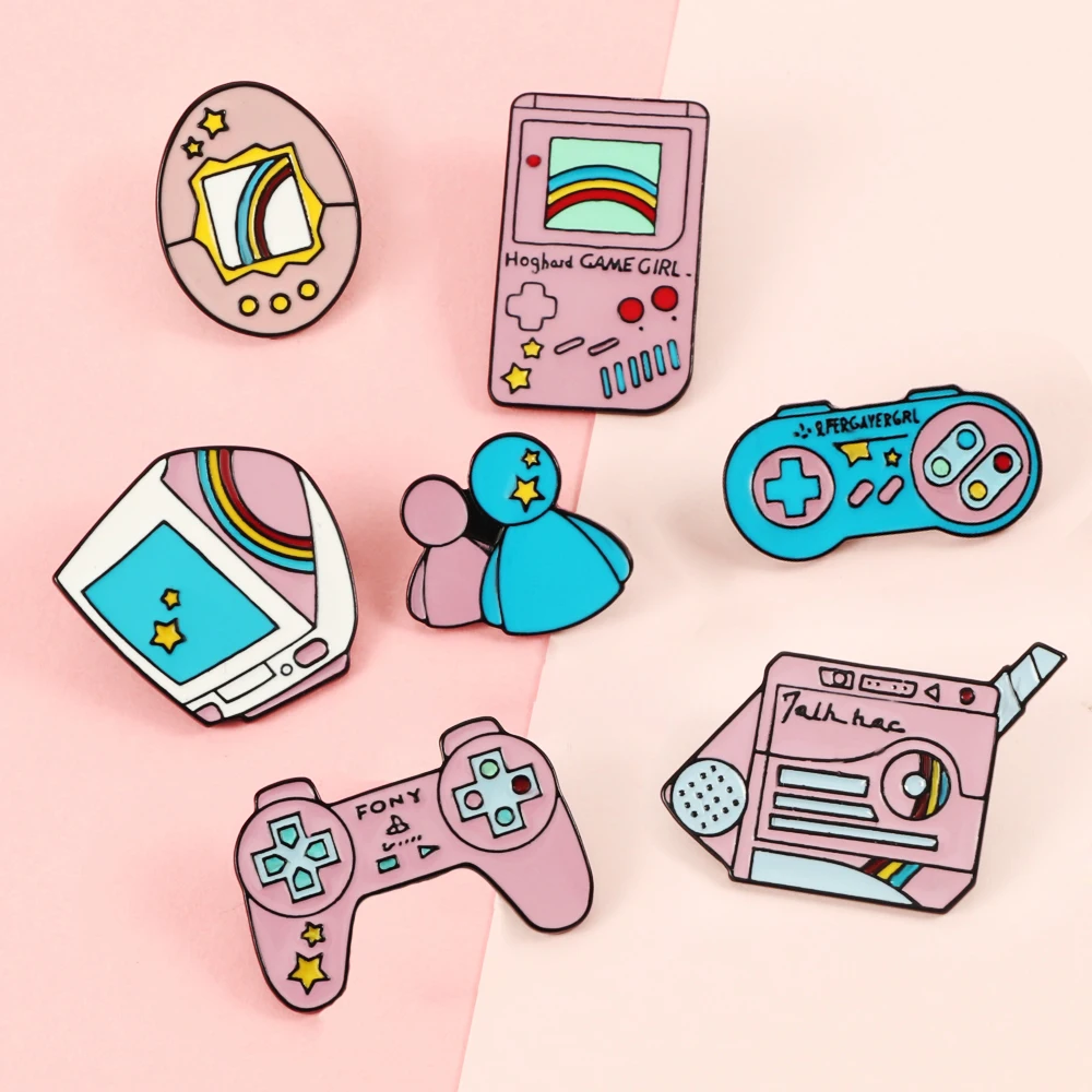 Retro Arcade Game Enamel Pins Hobby Cartoon 90s Gamepad Brooches Badge Denim Backpack Shirt Collar Lapel Friends Gifts Wholesale