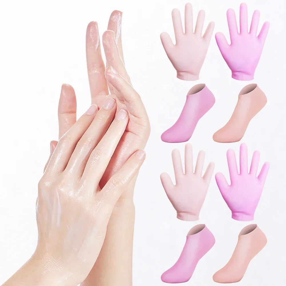 Silicone Moisturizing Gloves Foot Socks Gloves Anti Crack Moisturizing Gel Socks Preventing Dryness Spa Foot Hand Care Dead Skin