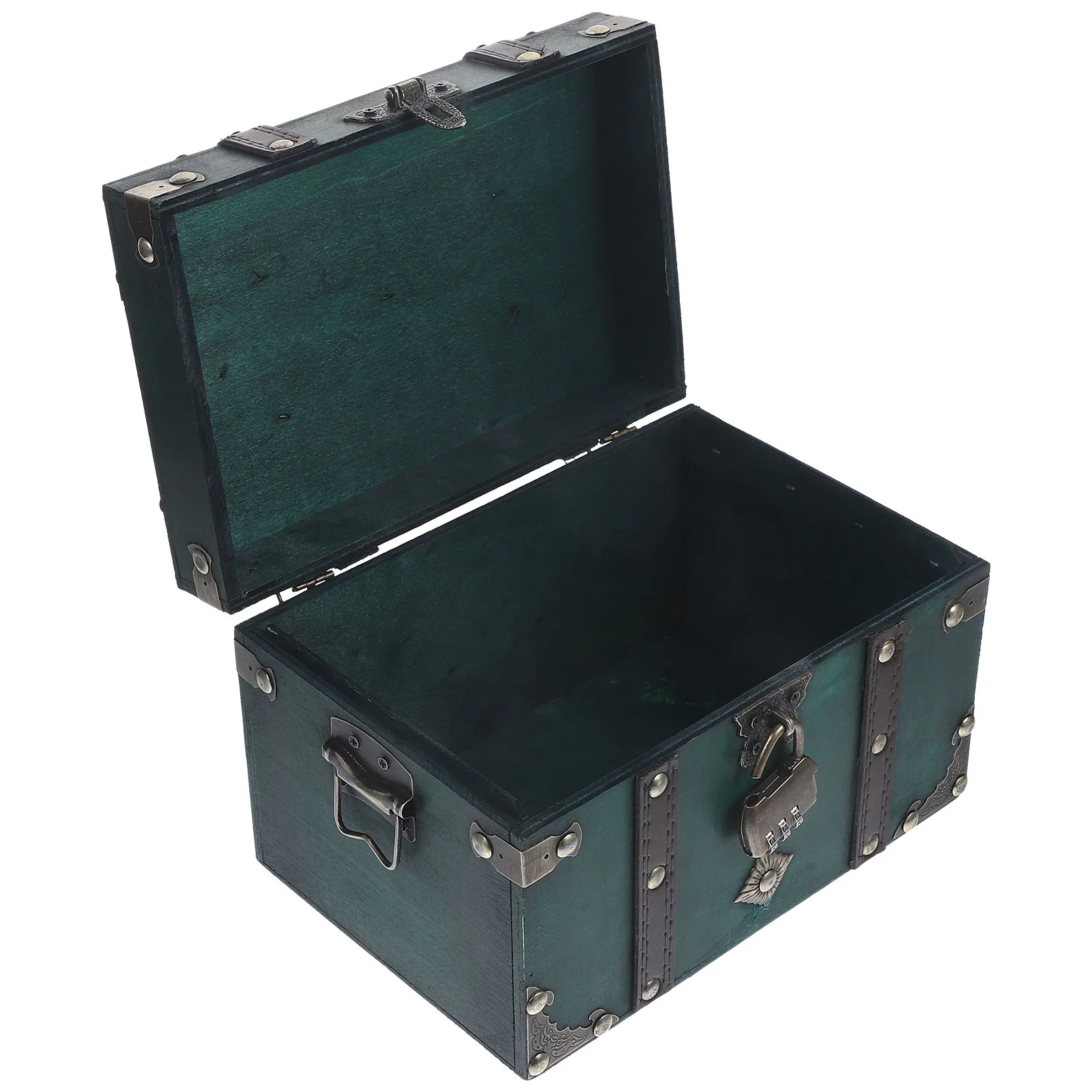 Vintage Storage Box Jewelry Organizer Retro Sundries Photo Prop Treasure Chest Emerald Case Pirate Wood Container