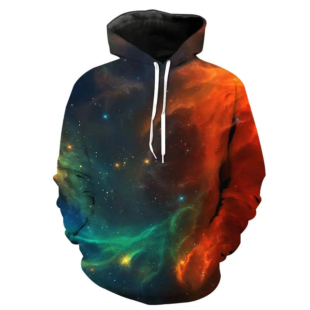 

Green Galaxy Print Hoodie Sweatshirt Trending Cross-Border EBAY Hat Attached Printed Design Regular Fit Korean Style Women's ...