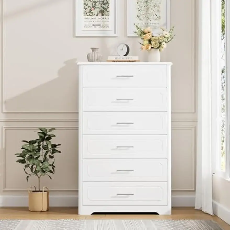 HITHOS Tall Dresser for Bedroom, White Dresser, Modern 6 Drawer Dresser for Closet, 31.5