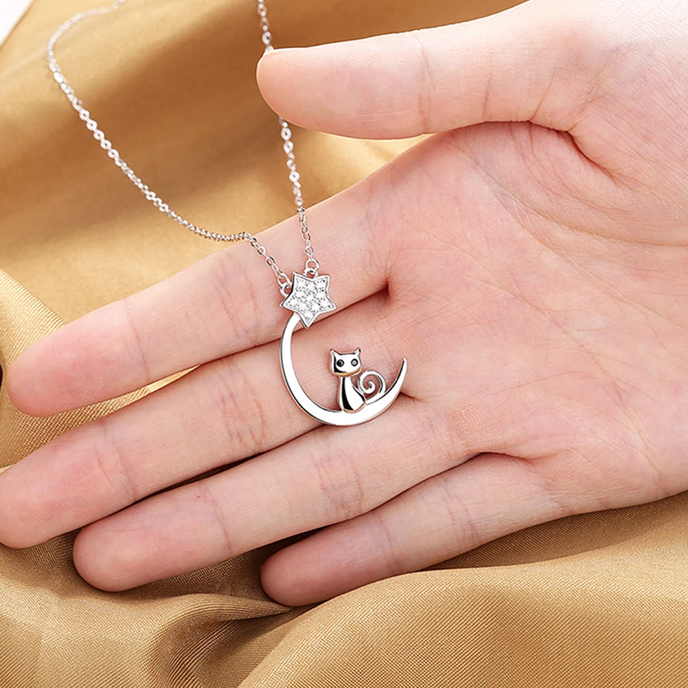  Star Moon Necklace Jewelry Sterling Silver Clavicle Cute Pendant 925 Chain Animal Miss