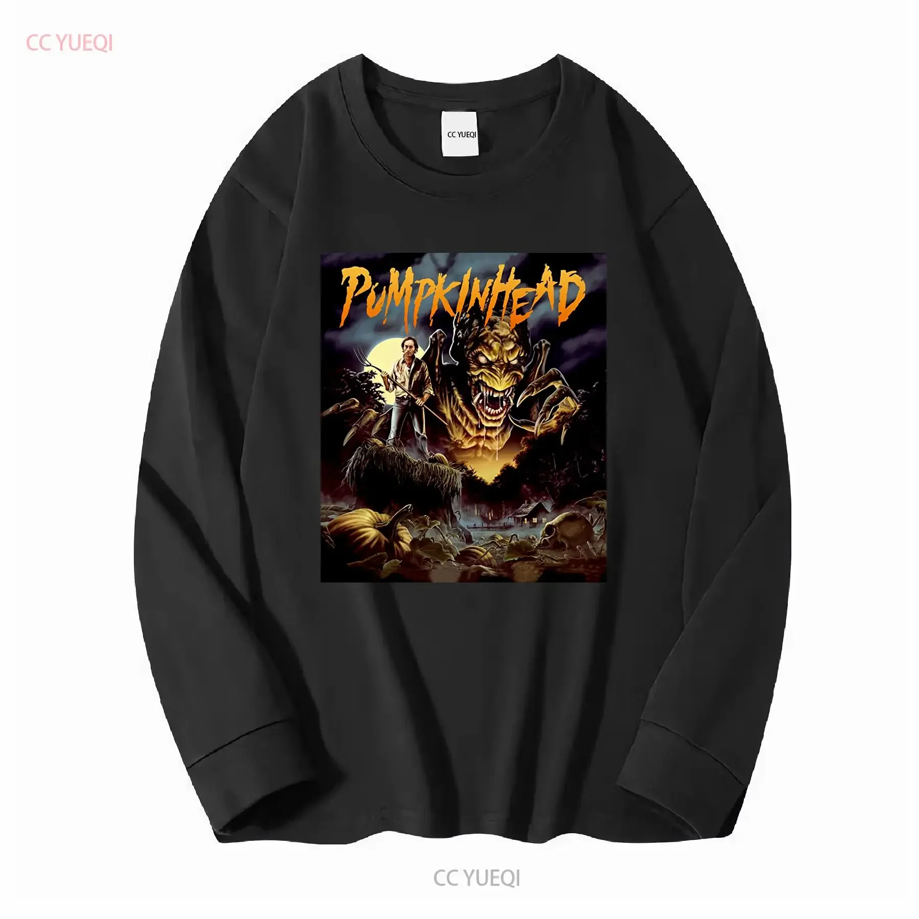 تي شيرت Pumpkinhead للرجال كلاسيكي مناسب برقبة دائرية من القطن الأسود برسوم جرافيك تي شيرت عتيق مغسول أوم ملابس شارع ناعمة
