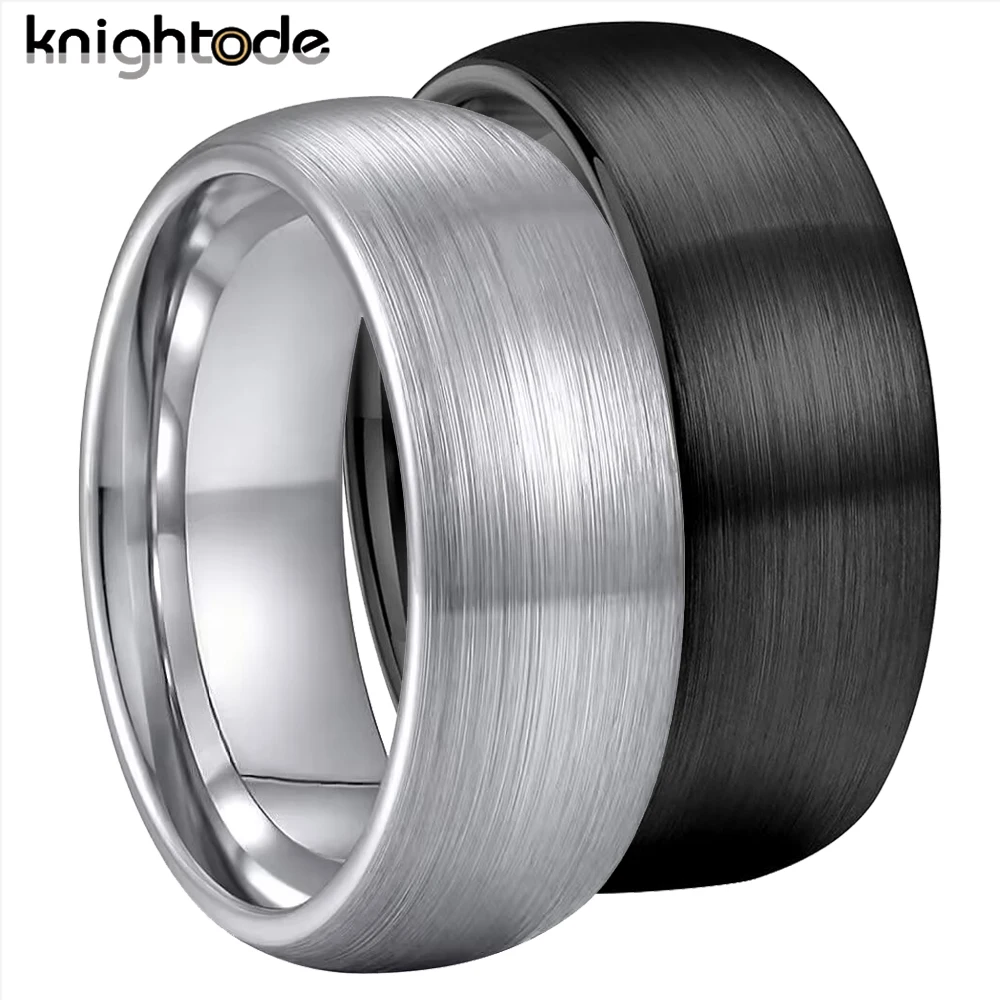 

8mm Black Silvery Tungsten Carbide Rings for Men Women Wedding Engagement Band Dome Brushed Comfort Fit