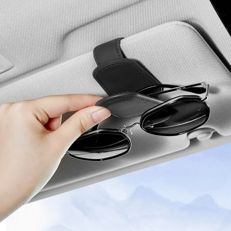 Black PU Leather Car Sunglasses Clip Sun Visor Card Creative Multifunctional Magnetic Suction Stable Convenient Storage Clips