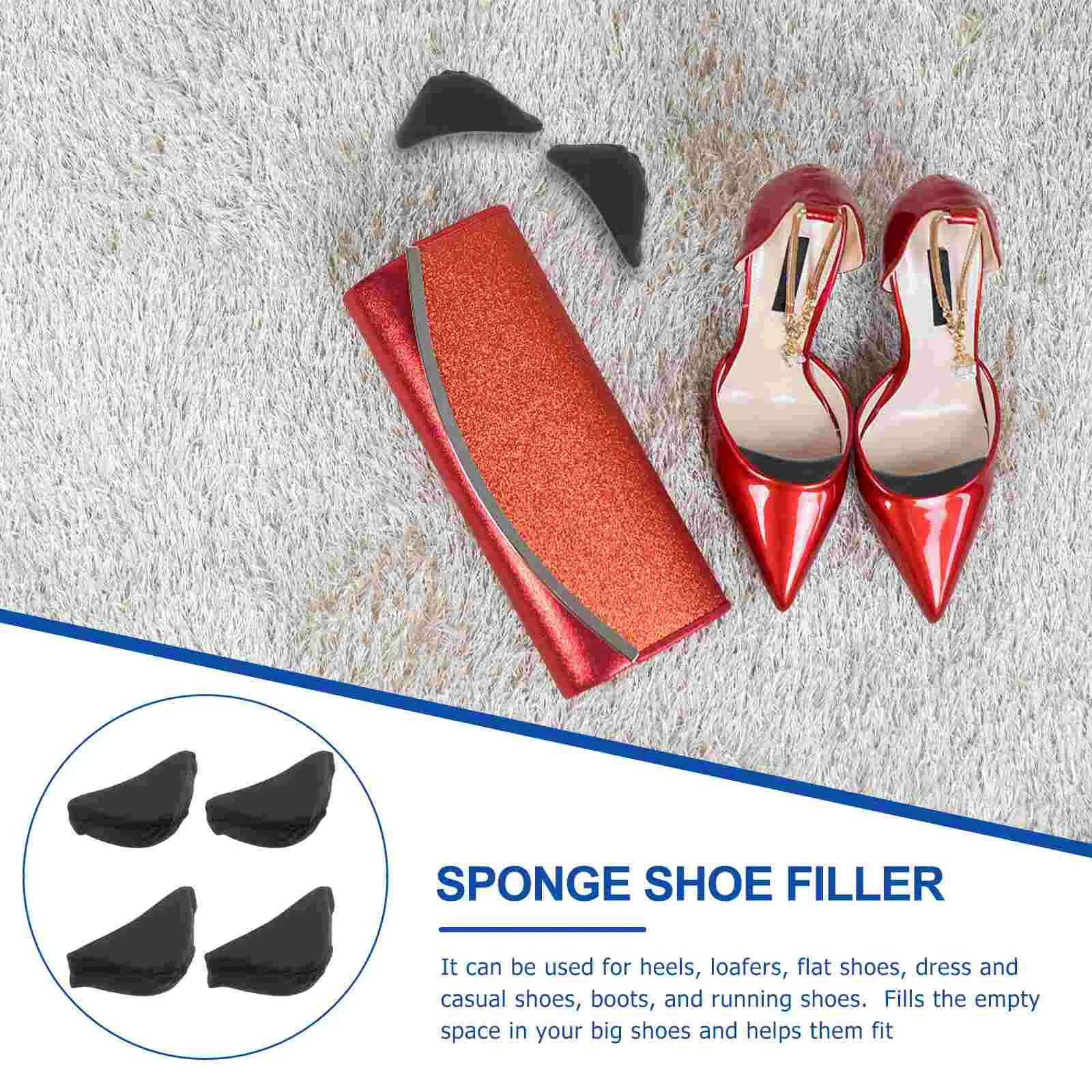 2 Pair Reusable Shoe Inserts Adjustable Filler Heel Pad Filling Empty Space Fillers Sponge Pads Big Shoes Loose Unisex