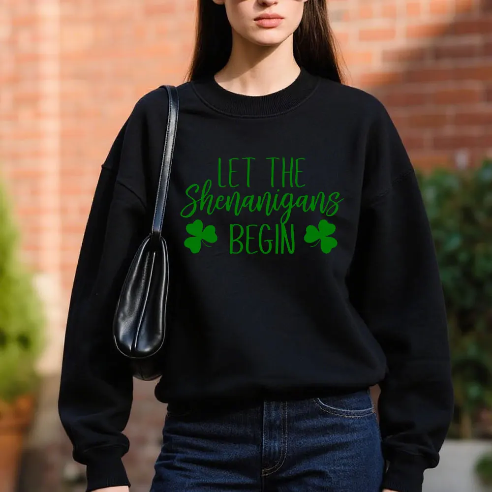Deixe os shenanigans começam moletom St Patricks Day Party Sweater Engraçado St Paddys Manga Longa St Pattys Tops de cerveja verde irlandesa