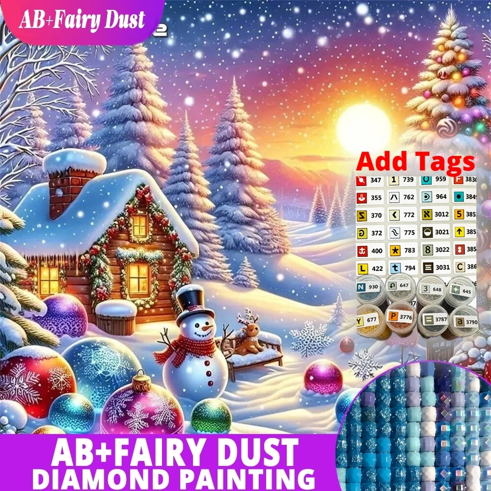 

AB Fairy Dust Diamond Mosaic House DIY Diamond Painting Winter Landscape Christmas Tree New Arrival Embroidery Sunset Handmade H